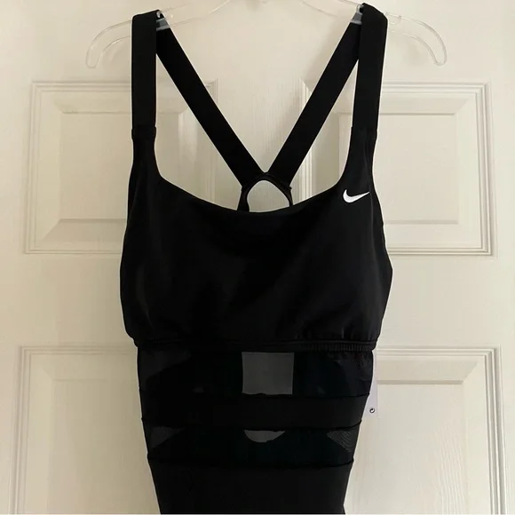 NIKE Mesh V-Back One Piece Swimsuit Black Large L NWT